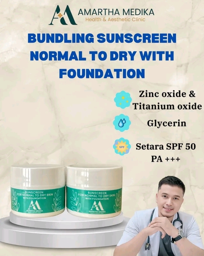 Produk Skincare Bundling Sunscreen Normal To Dry With Foundation dari Amartha Medika